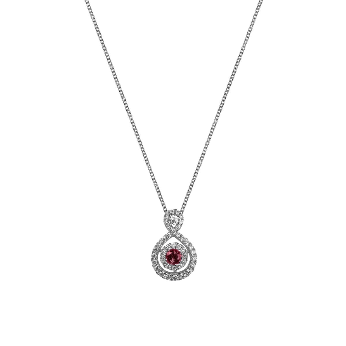 18ct White Gold 0.15ct Ruby And 0.23ct Diamond Pendant