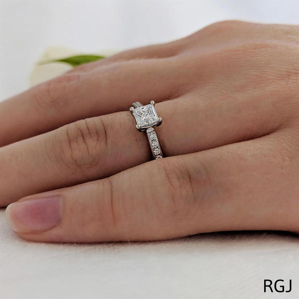 The Memoire Platinum Princess Cut Diamond Solitaire Engagement Ring With Diamond Set Shoulders