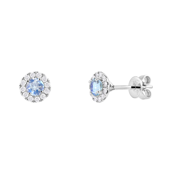 18ct White Gold 0.34ct Moonstone And 0.17ct Diamond Halo Stud Earrings