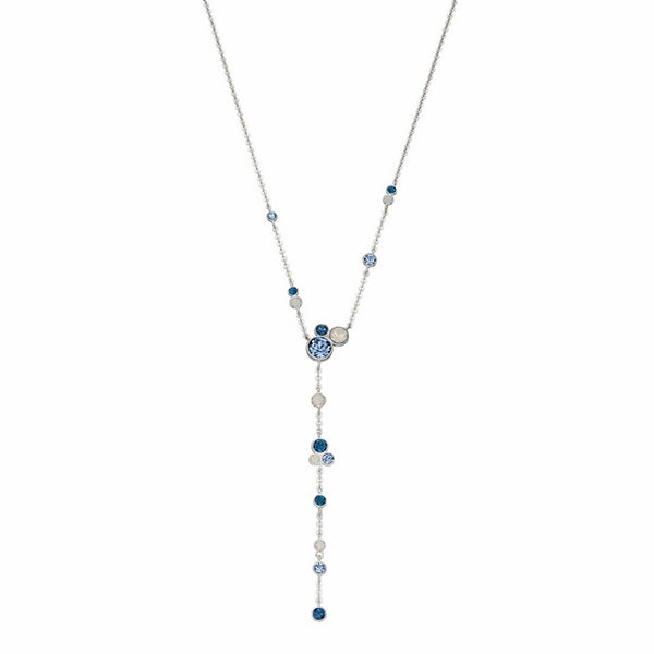 Silver Blue Crystal And Opal Drop Necklace N4211