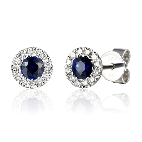 18ct White Gold 0.40ct Sapphire And 0.14ct Diamond Halo Earrings