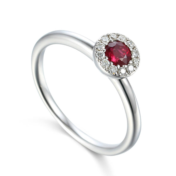 18ct White Gold 0.44ct Ruby And 0.10ct Diamond Halo Ring