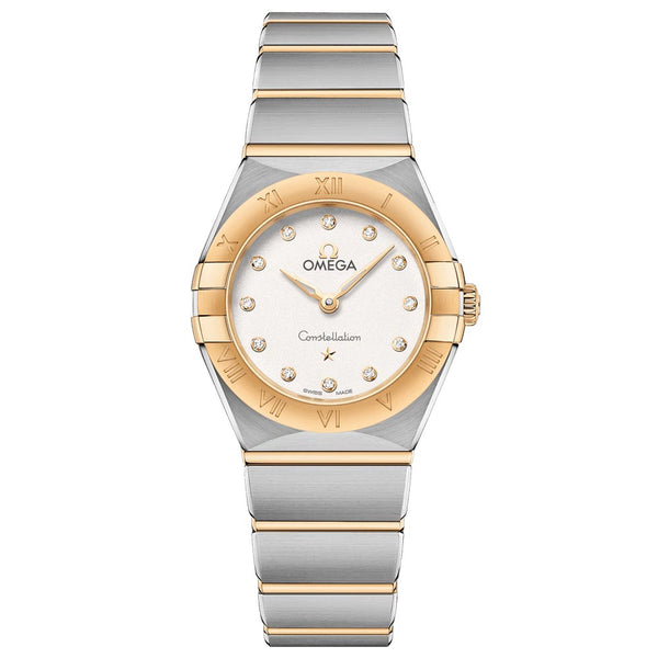omega constellation 25mm silver dial 18ct yellow gold & steel diamond ladies quartz watch
