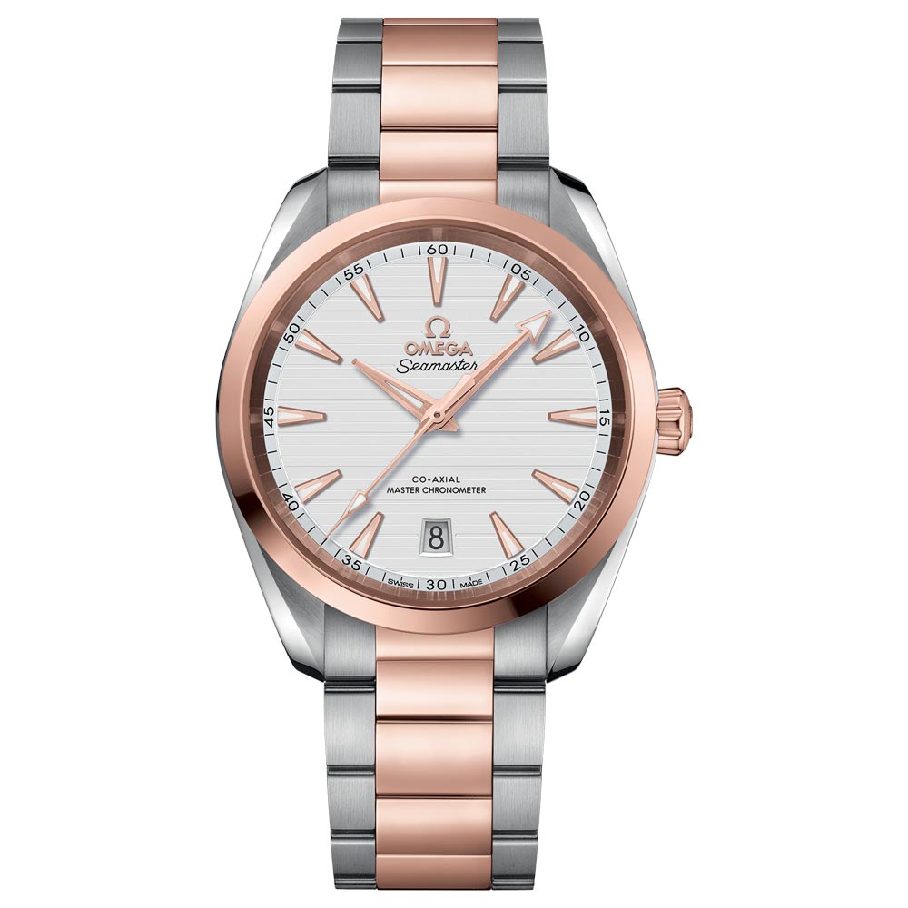 omega seamaster aqua terra 38mm silver dial 18ct rose gold & steel gents automatic watch