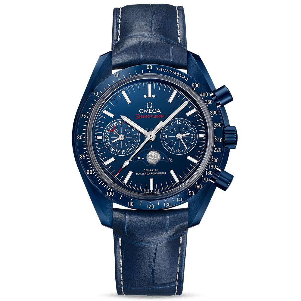 omega speedmaster moonphase chronograph 44.25mm blue dial ceramic automatic gents watch