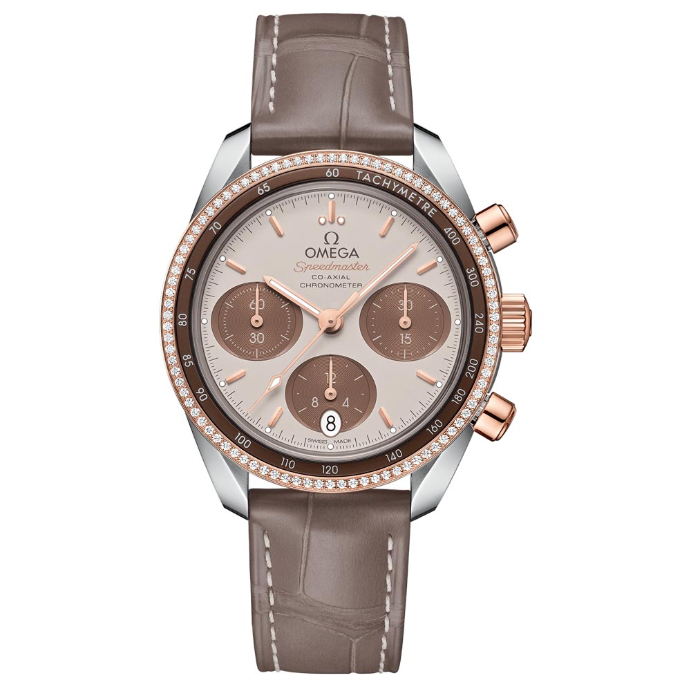 OMEGA Speedmaster Chronograph 38mm Brown Dial 18ct Rose Gold & Steel Diamond Automatic Watch 32428385002002