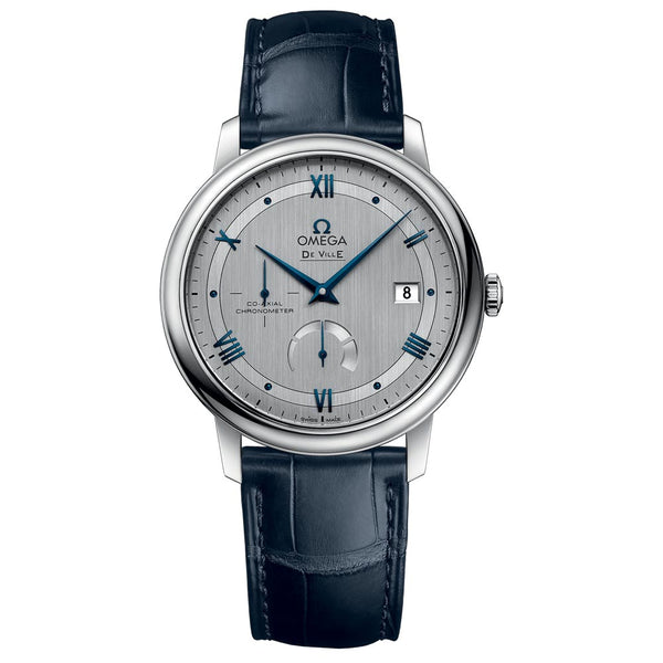omega de ville prestige power reserve 39.5mm silver dial gents automatic watch