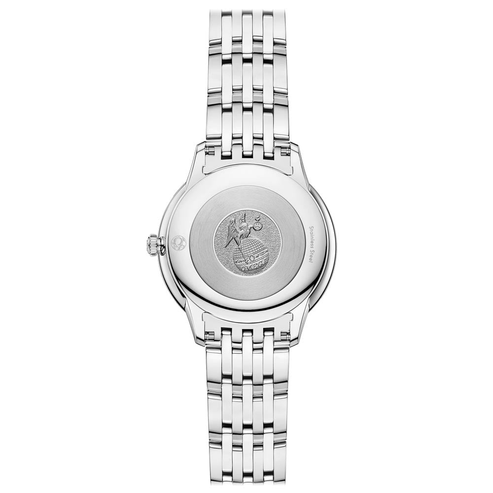 omega de ville prestige 30mm mop dial ladies quartz watch case back view