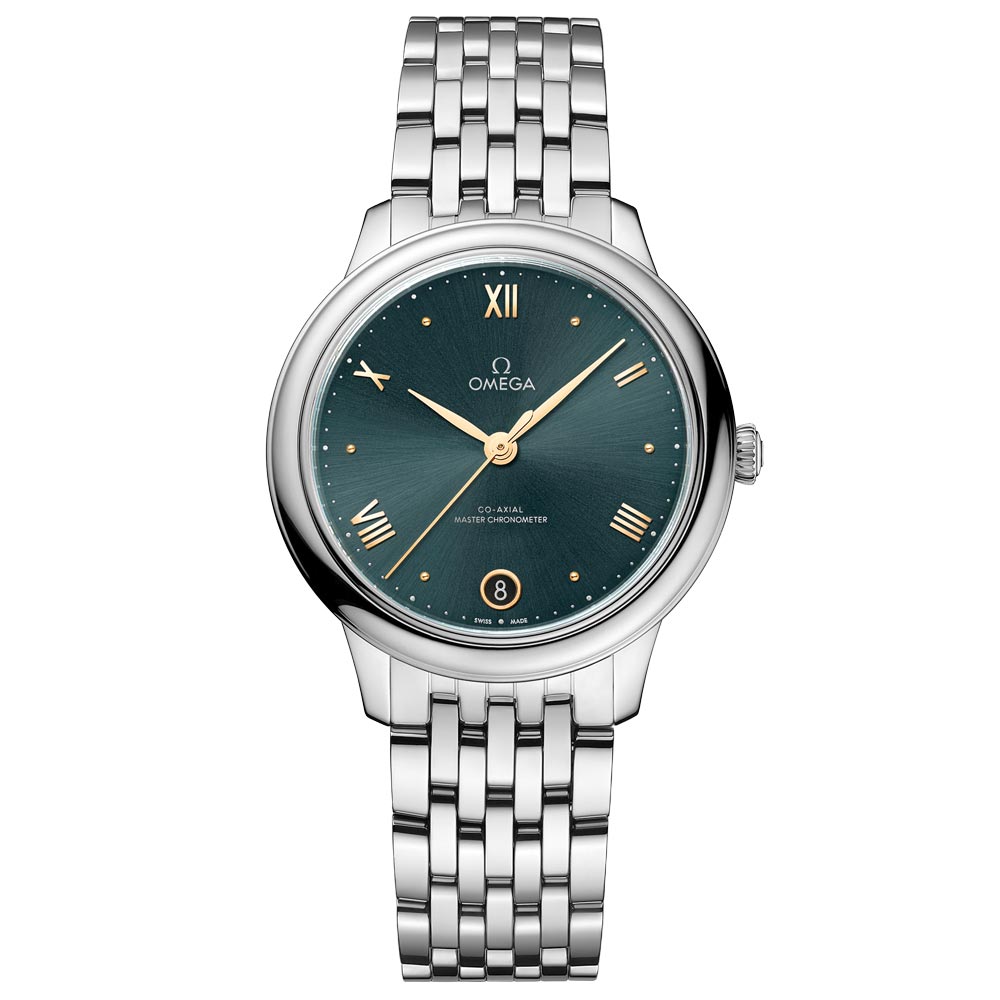 omega de ville prestige 34mm green dial ladies automatic watch