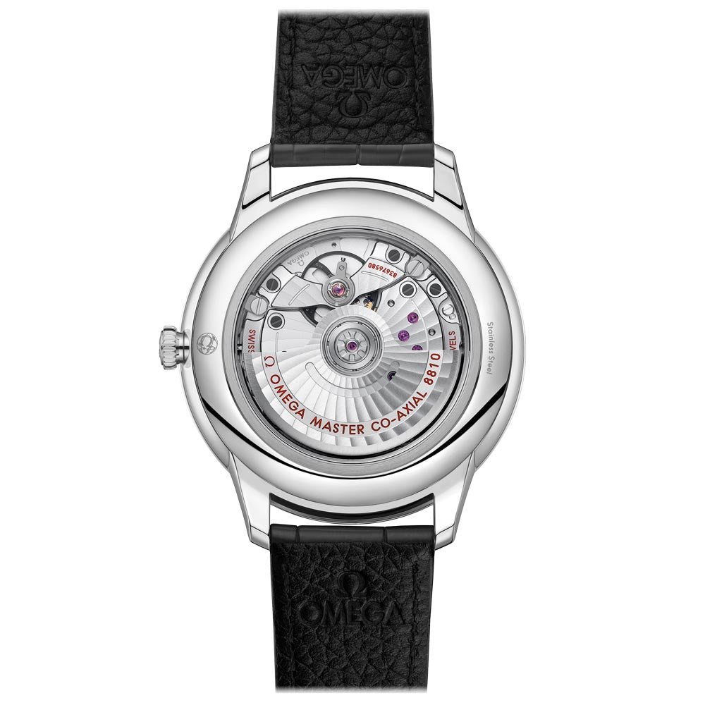 omega de ville prestige power reserve 41mm grey dial gents automatic watch case back view