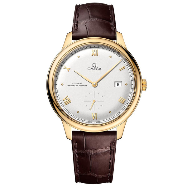 omega de ville prestige small seconds 41mm silver dial 18ct yellow gold gents automatic watch