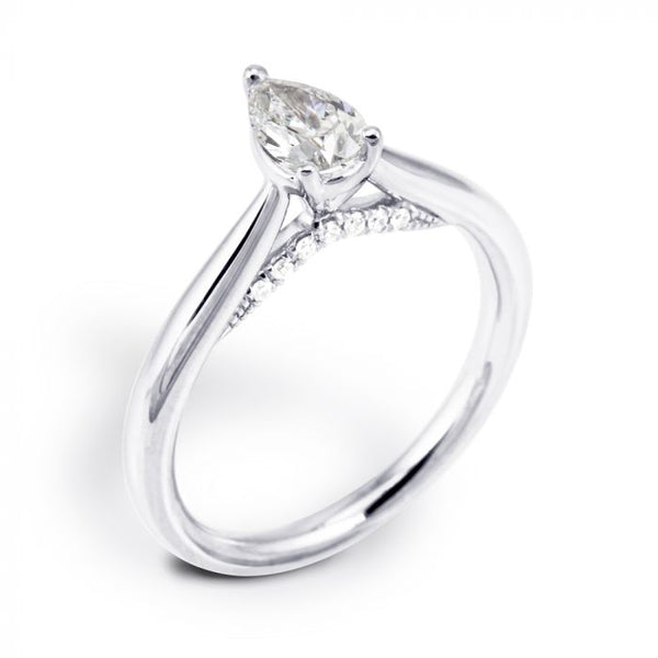 The Oxford Platinum Pear Cut Diamond Solitaire Engagement Ring With Diamond Detailing