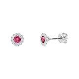 18ct White Gold 0.34ct Pink Tourmaline And 0.17ct Diamond Halo Stud Earrings