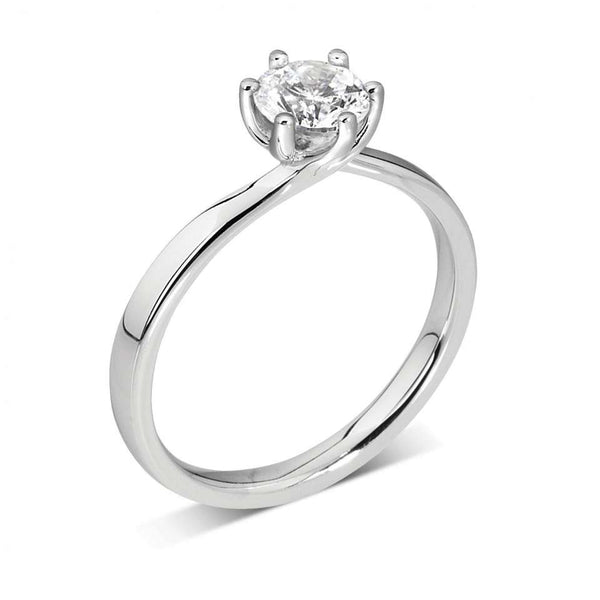 The White Rose Platinum Round Brilliant Cut Diamond Solitaire Engagement Ring