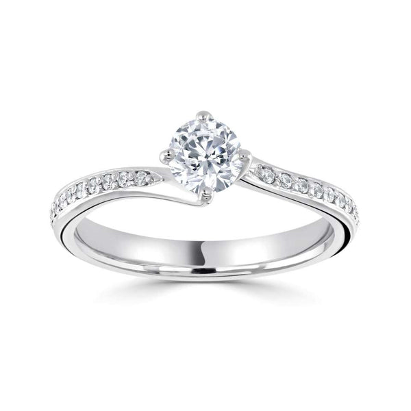 The Rose Platinum Round Brilliant Cut Diamond Solitaire Engagement Ring With Claw Set Diamond Shoulders