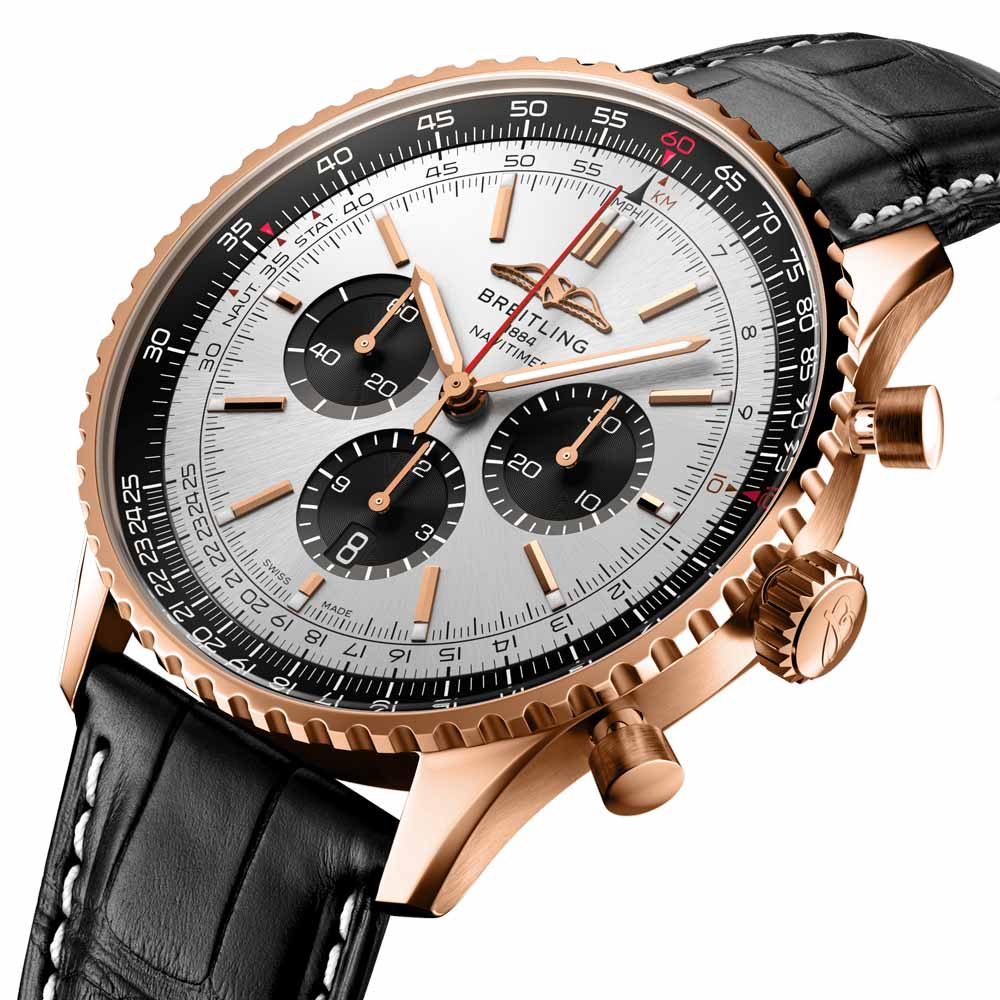 Breitling Navitimer B01 Chronograph 46mm Silver Dial 18ct Red Gold Automatic Gents Watch RB0137241G1P1