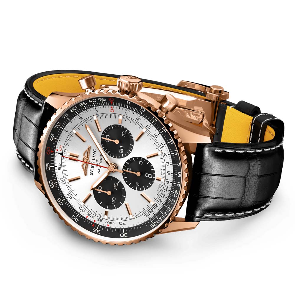 Breitling Navitimer B01 Chronograph 46mm Silver Dial 18ct Red Gold Automatic Gents Watch RB0137241G1P1