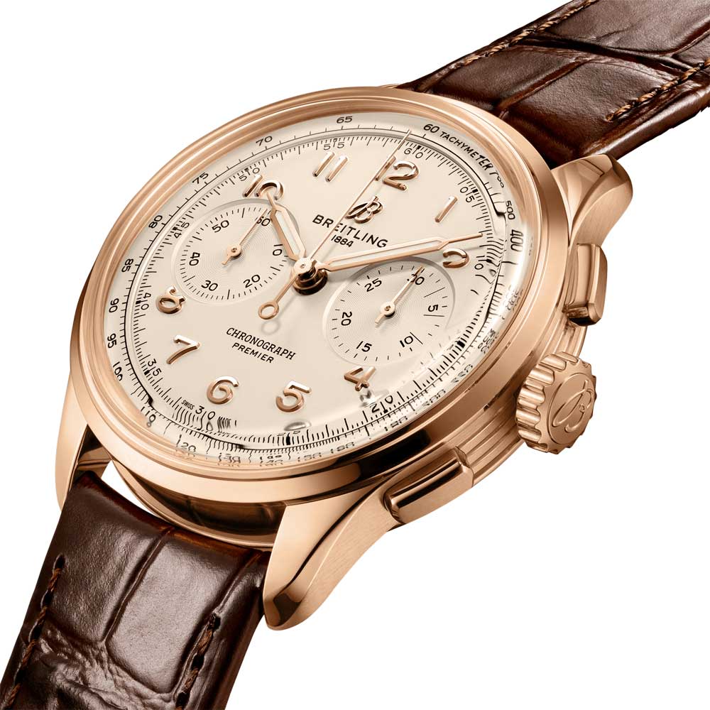 Breitling Premier B09 Chronograph 40mm Ivory Dial 18ct Rose Gold Manual Wound Gents Watch RB0930371G1P1