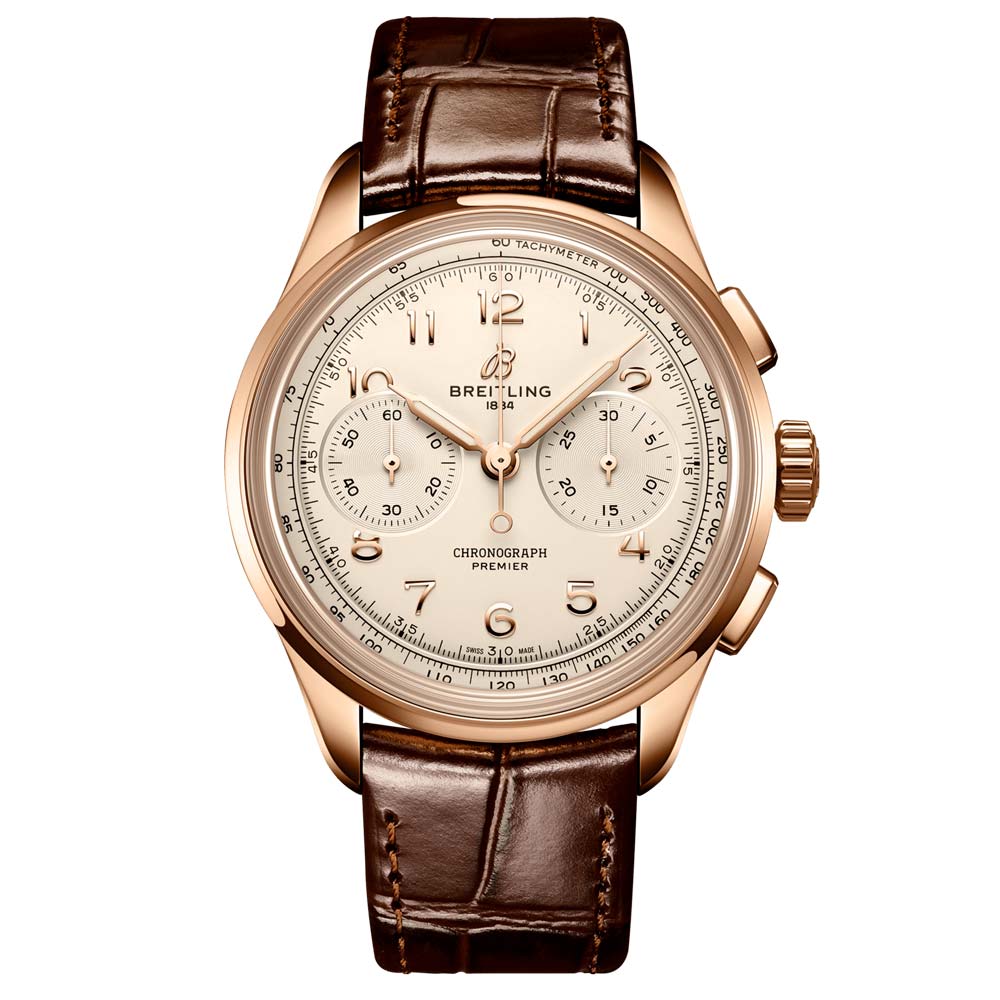 Breitling Premier B09 Chronograph 40mm Ivory Dial 18ct Rose Gold Manual Wound Gents Watch RB0930371G1P1