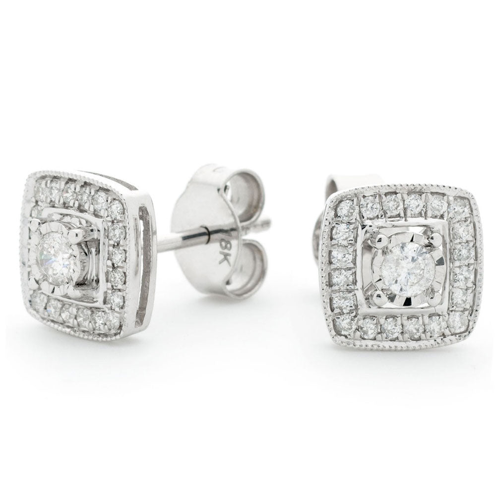18ct White Gold 0.28ct Diamond Halo Cluster Earrings