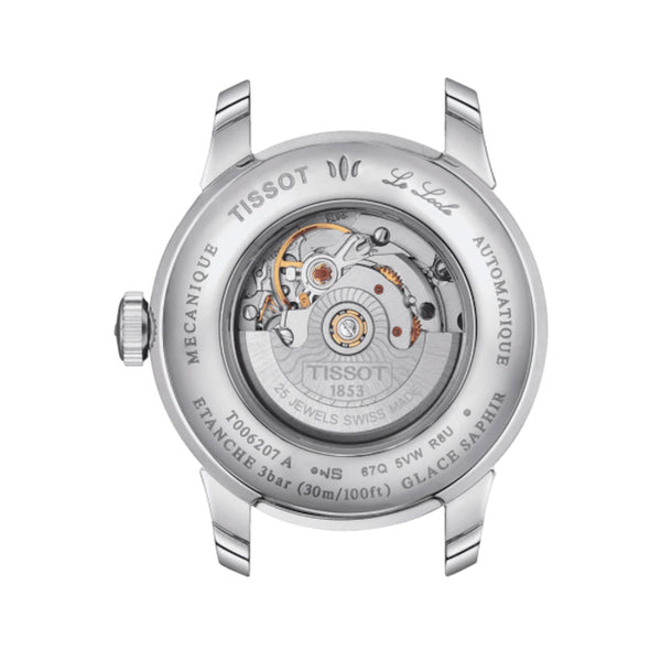 tissot t-classic le locle automatic lady 29mm mop dial stainless steel diamond watch case back view