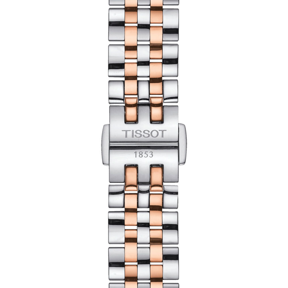 tissot t-classic le locle automatic lady 29mm special edition rose gold pvd steel diamond watch clasp view