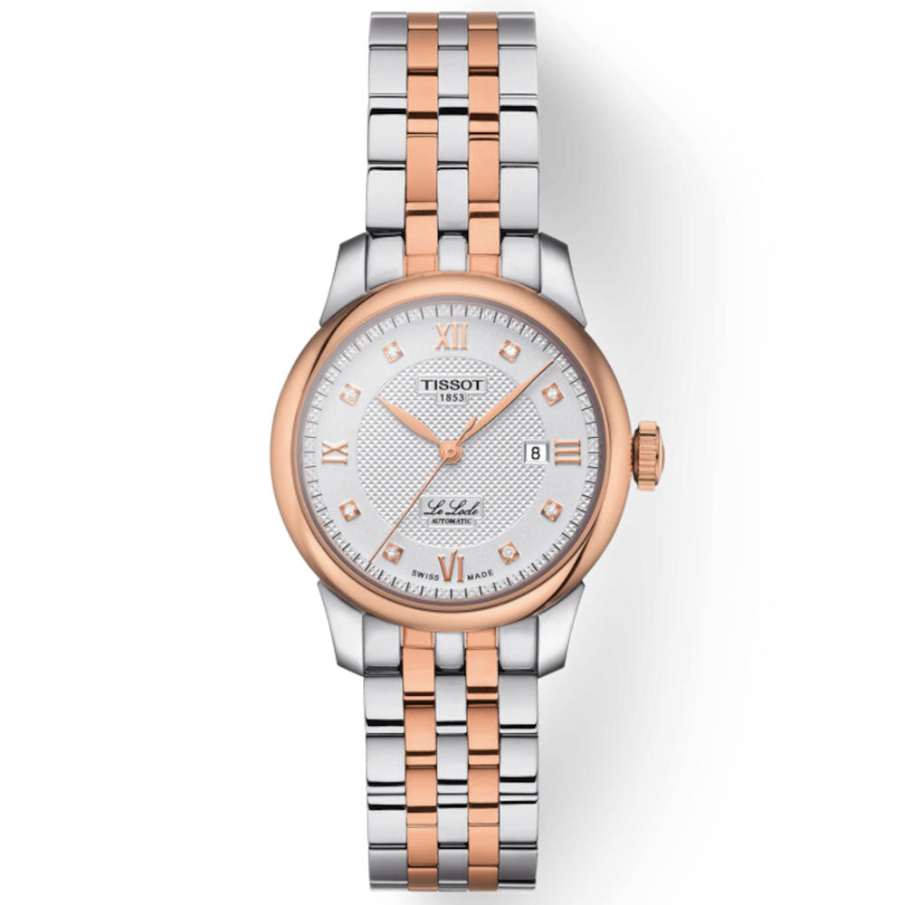 Tissot Le Locle Automatic Lady 29mm Silver Dial Special Edition Rose Gold PVD Steel Diamond Watch T0062072203600