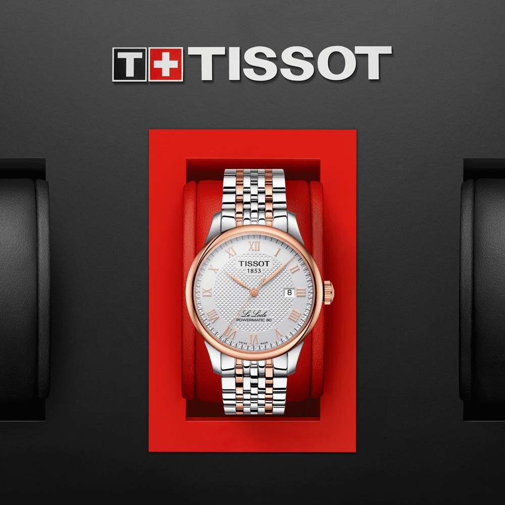 Tissot Le Locle Powermatic 80 Silver Dial 39.3mm Rose Gold PVD Steel Automatic Gents Watch T0064072203300