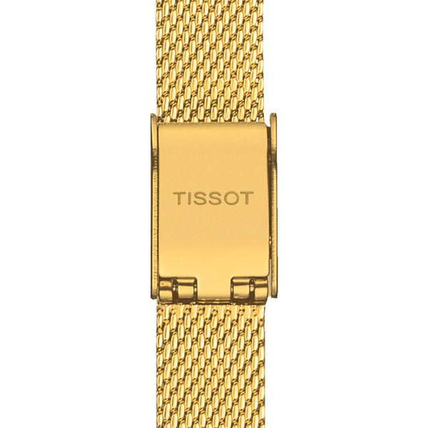 tissot t-lady lovely 20mm silver dial gold pvd stainless steel watch clasp view