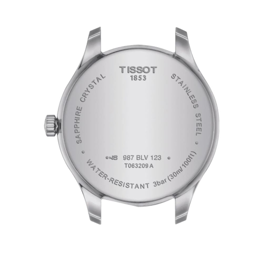 tissot t-classic tradition 5.5 lady 31mm blue dial stainless steel watch case back view