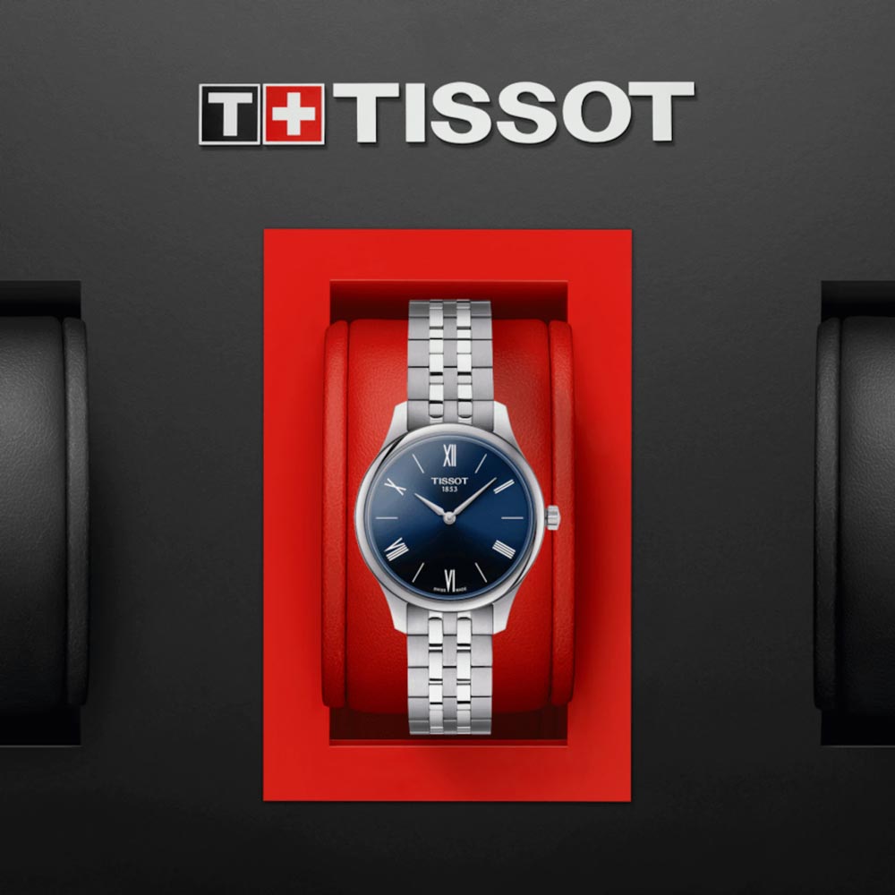 tissot t-classic tradition 5.5 lady 31mm blue dial stainless steel watch in presentation box