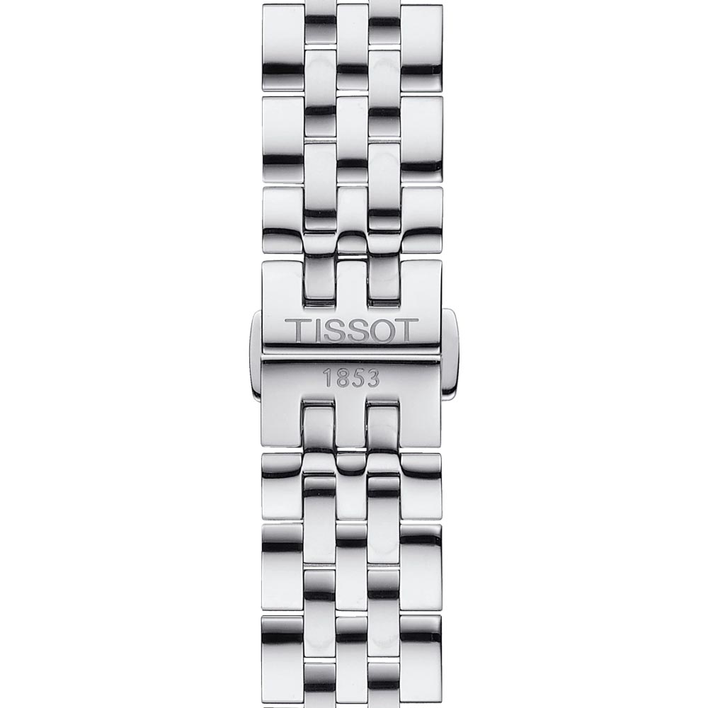 tissot t-classic tradition lady 33mm silver dial stainless steel watch clasp view