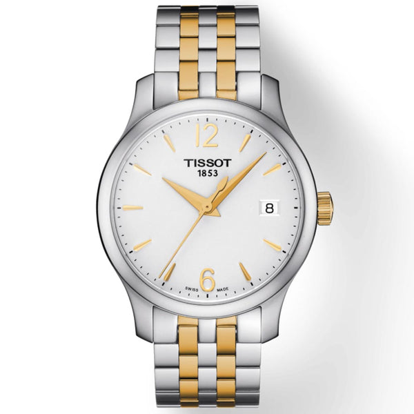 tissot t-classic tradition lady 33mm silver dial gold pvd steel watch