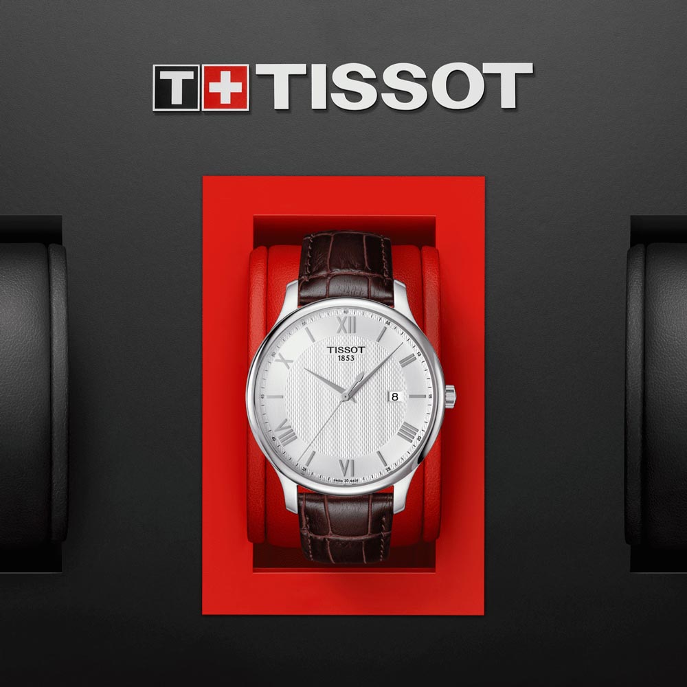 tissot t-classic tradition 42mm silver dial stainless steel gents watch in presentation box