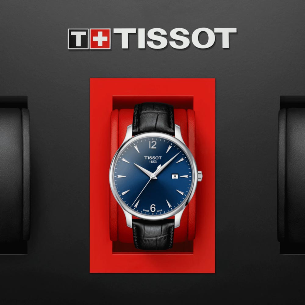 tissot t-classic tradition 42mm blue dial stainless steel gents watch in presentation box