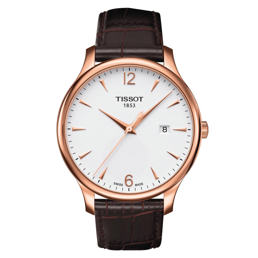 Tissot Tradition 42mm Silver Dial Rose Gold PVD Steel Gents Quartz Watch T0636103603700