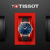 tissot tradition 42mm blue dial rose gold pvd steel gents quartz watch in presentation box