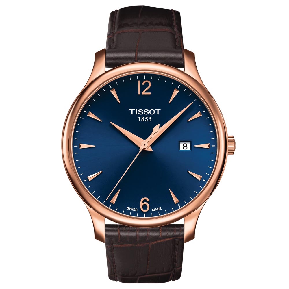 Tissot Tradition 42mm Blue Dial Rose Gold PVD Steel Gents Quartz Watch T0636103604700