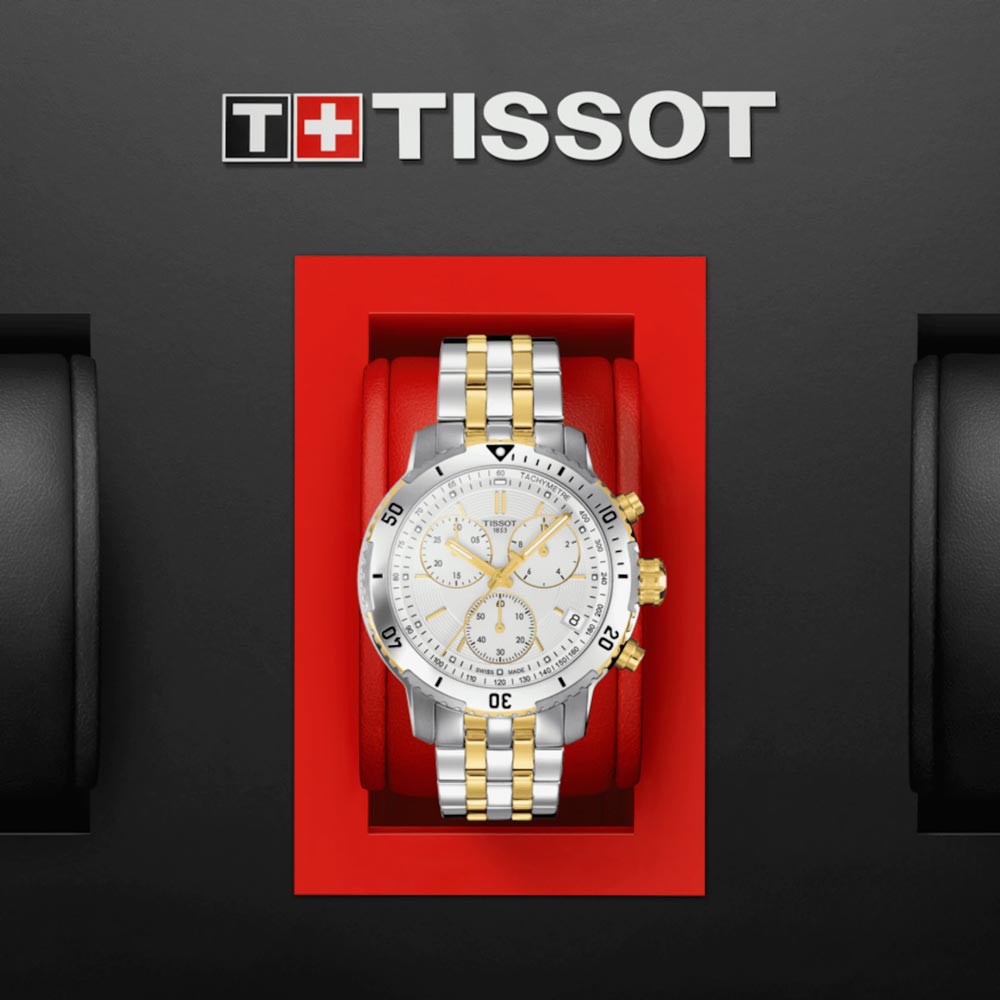 Tissot PRC 200 Chronograph 42mm Silver Dial Yellow Gold PVD Steel Bi-Colour Gents Quartz Watch T0674172203101