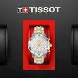tissot t-sport prc 200 chronograph 42mm silver dial yellow gold pvd steel bi-colour gents watch in presentation box