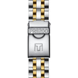 tissot t-sport prc 200 chronograph 42mm silver dial yellow gold pvd steel bi-colour gents watch clasp view