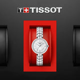 tissot t-lady flamingo 30mm mop dial stainless steel watch in presentation box