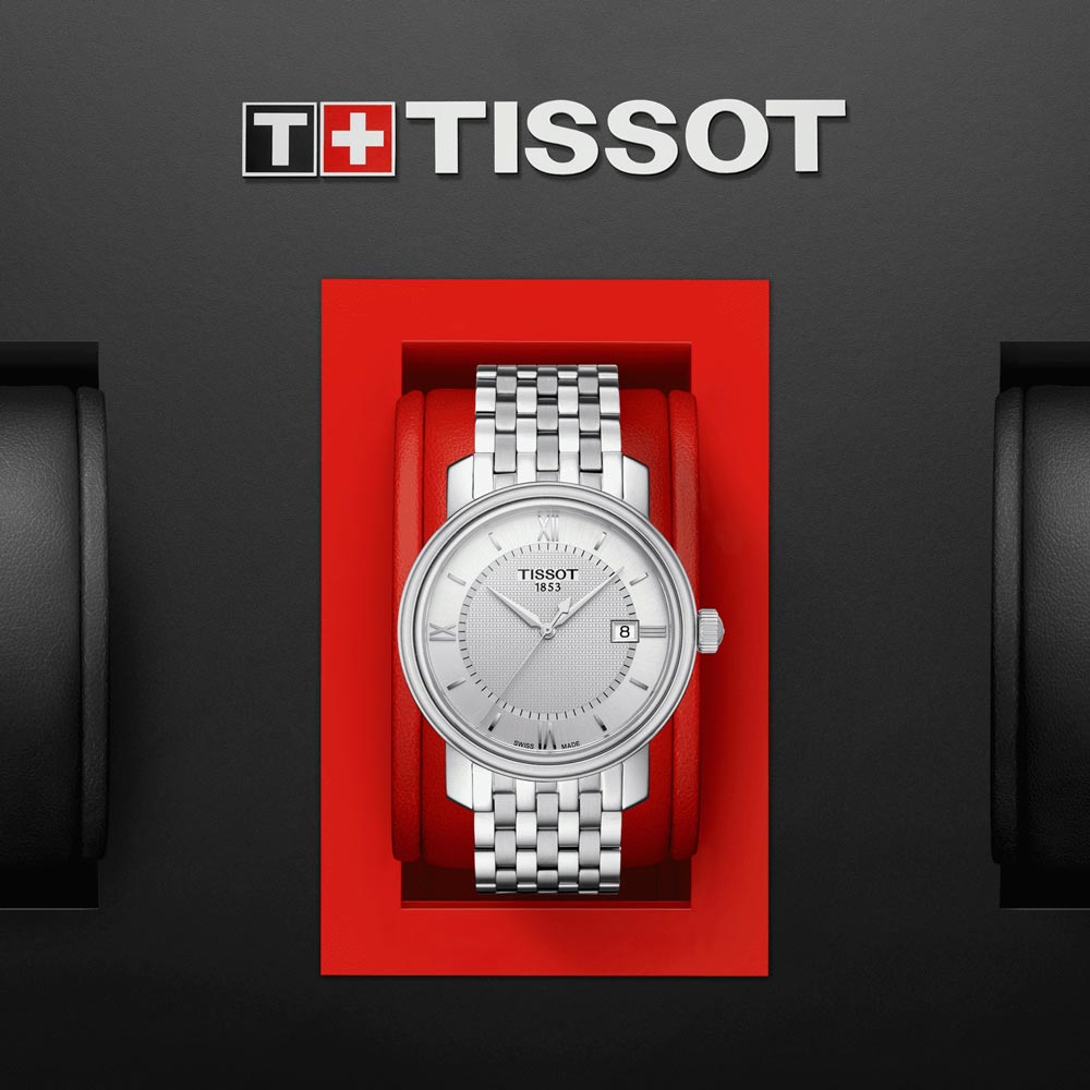 tissot t-classic bridgeport 40mm silver dial stainless steel gents watch in presentation box