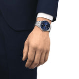 tissot chemin des tourelles powermatic 80 42mm blue dial stainless steel automatic watch model shot