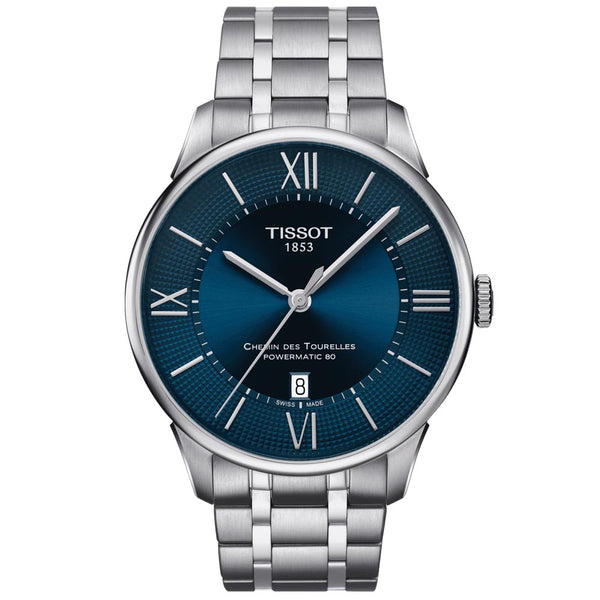 tissot chemin des tourelles powermatic 80 42mm blue dial stainless steel automatic watch