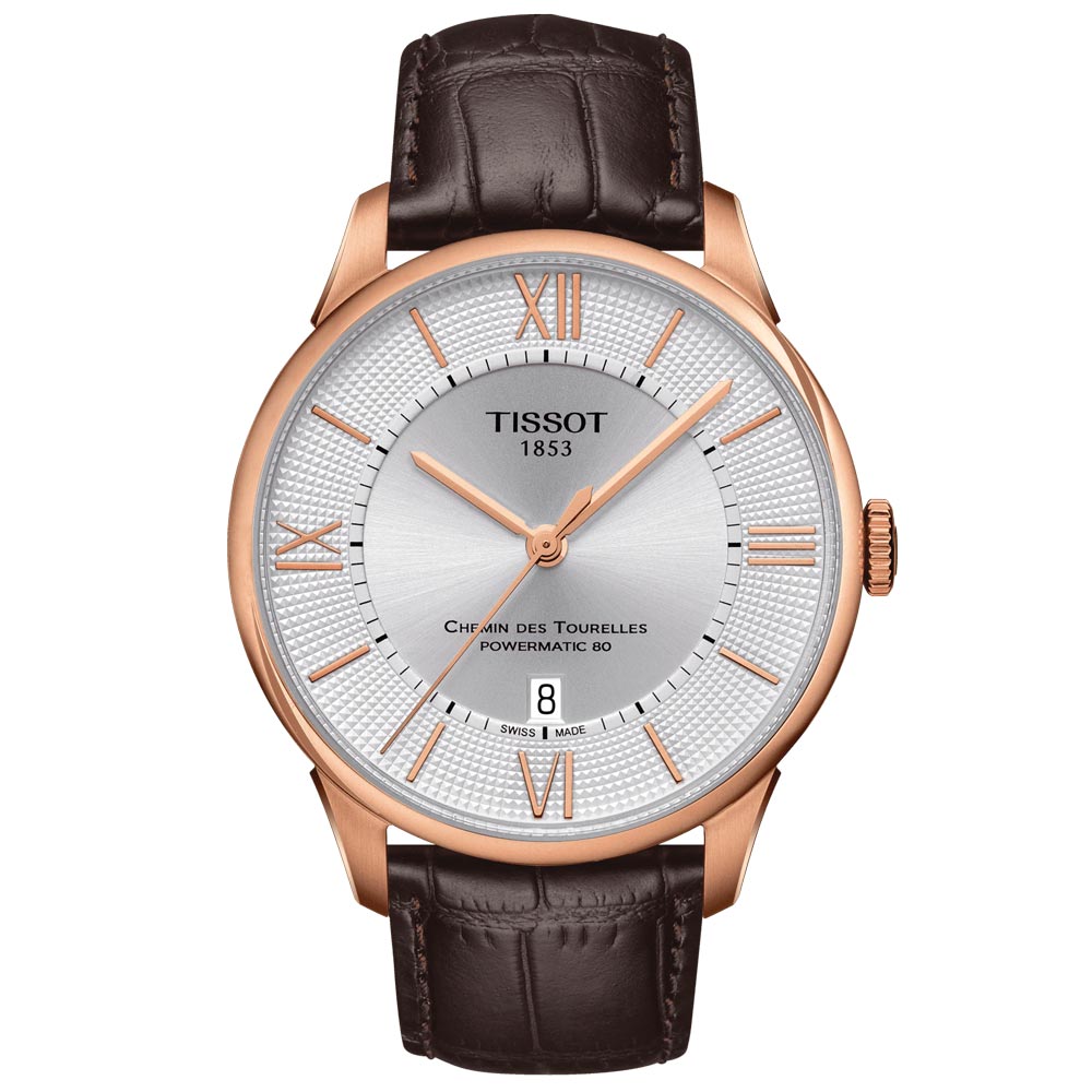 Tissot Chemin Des Tourelles Powermatic 80 42mm Silver Dial Rose Gold PVD Steel Automatic Gents Watch T0994073603800