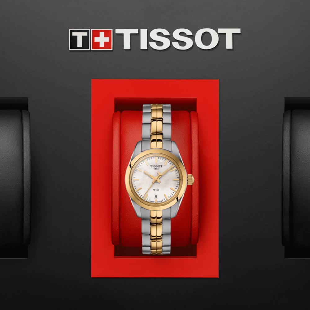 Tissot PR 100 Lady 25mm Silver Dial Gold PVD Steel Quartz Watch T1010102211100