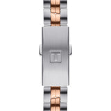 tissot t-classic pr 100 lady 25mm small silver dial rose gold pvd steel watch clasp view