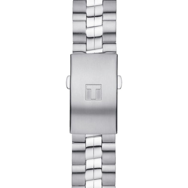 tissot t-sport pr 100 chronograph 41mm silver dial stainless steel gents watch clasp view