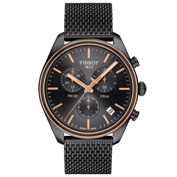 Tissot PR 100 Chronograph 41mm Anthracite Dial Gun & Rose Gold PVD Ste